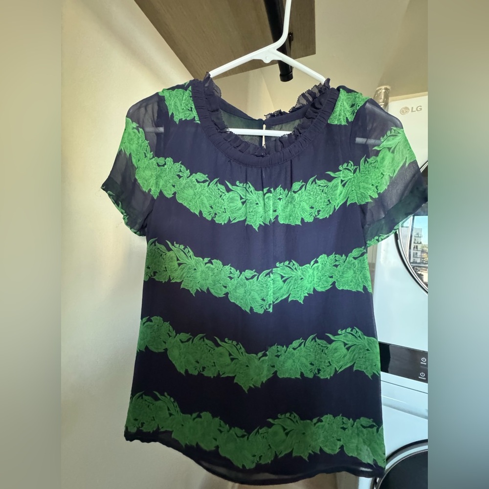 J. Crew Navy and Green Silk Blouse